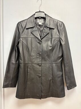 Vintage Leather CLIO Tailored Jacket Women’s Size 8 Black Button Front Blazer